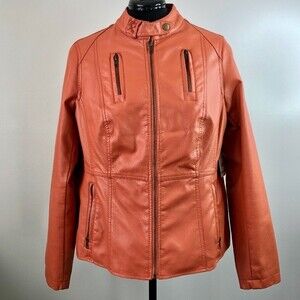 Relativity Cabachonor faux leather moto‎ jacket rust color sz 1X NWT
